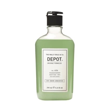 Depot Nr. 406 TRANSPARENT SHAVING GEL brushless. Skaidri skutimosi želė. Naudojama be šepetėlio Depot Nr. 406 TRANSPARENT SHAVING GEL brushless. Skaidri skutimosi želė. Naudojama be šepetėlio